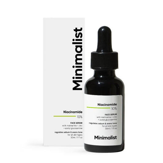 Minimalist 10% Niacinamide face Serum with Matmarine + Zinc + Acetyl Glucosamine Regulates Sebum & Evens Tone, 30 ml