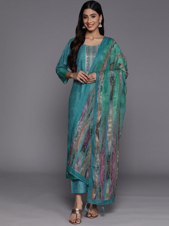 Libas Women Ethnic Motifs Embroidered Sequinned Kurta With Trousers & With Dupatta