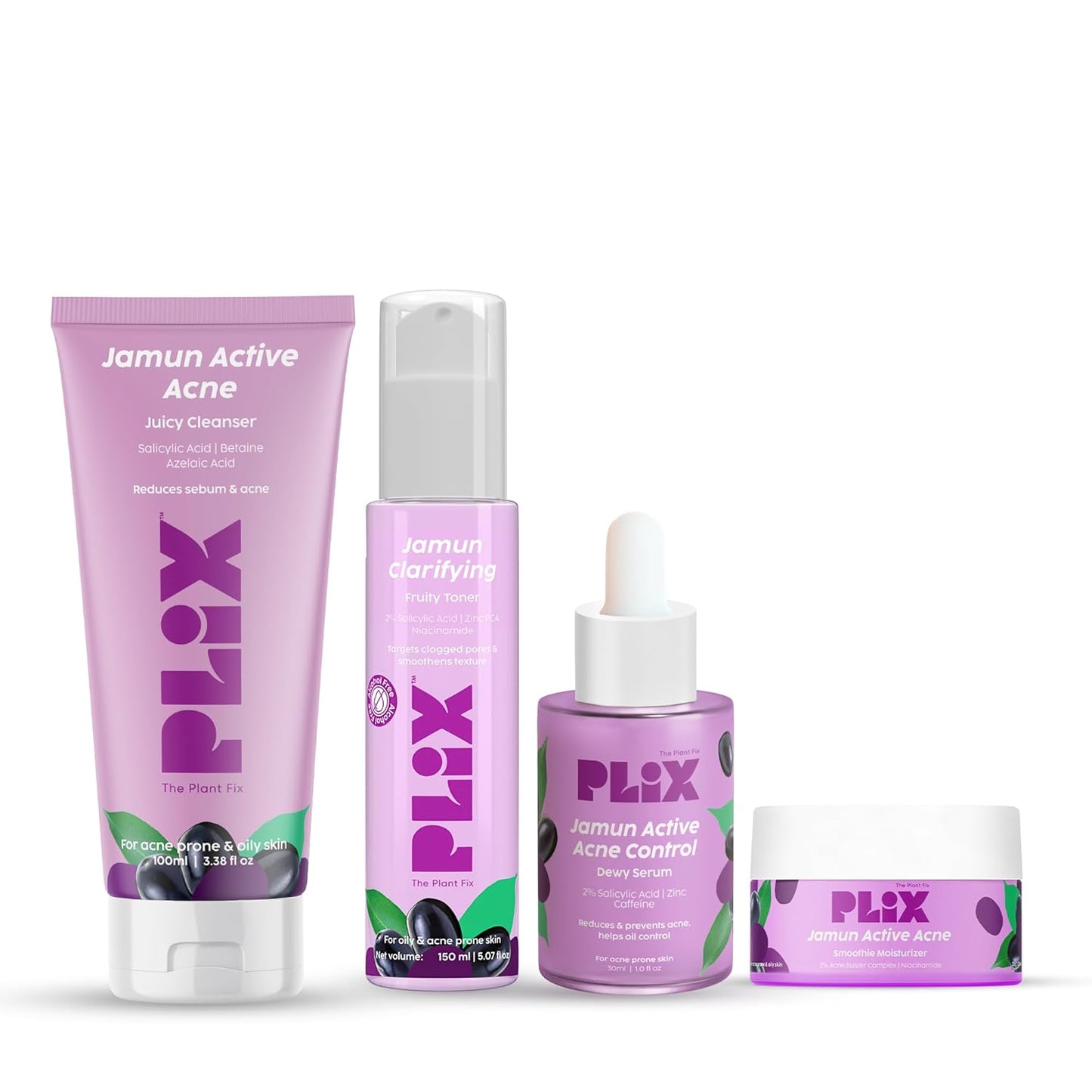 PLIX - THE PLANT FIX Jamun Active Acne Range With Cleanser, Toner, Serum, Moisturizer