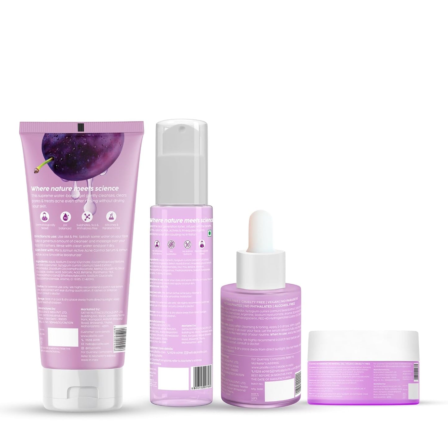 PLIX - THE PLANT FIX Jamun Active Acne Range With Cleanser, Toner, Serum, Moisturizer