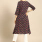 All About You Women Navy Blue & Pink Ethnic Motifs Printed A-Line Kurta