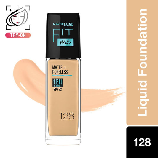 Maybelline New York Fit Me Matte+Poreless Liquid Foundation 16H Oil Control - 128 Warm Nude (30ml)