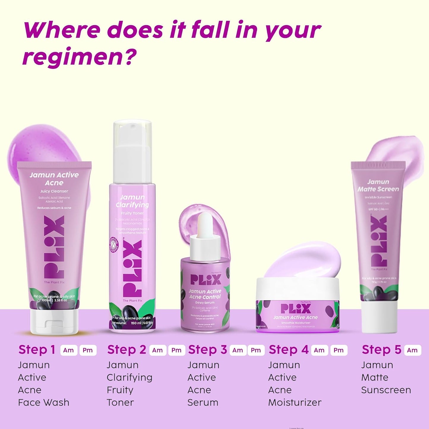 PLIX - THE PLANT FIX Jamun Active Acne Range With Cleanser, Toner, Serum, Moisturizer