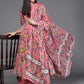 Libas Women Pink Floral Printed Panelled Pure Cotton Kurta with Palazzos & With Dupatta