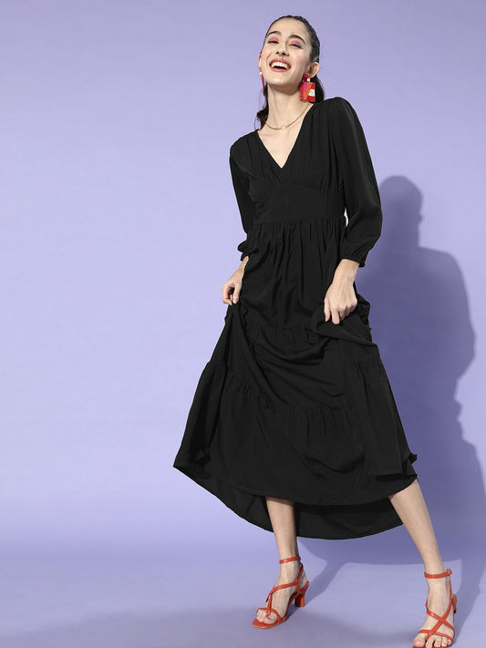 U&F Black Solid Maxi Dress