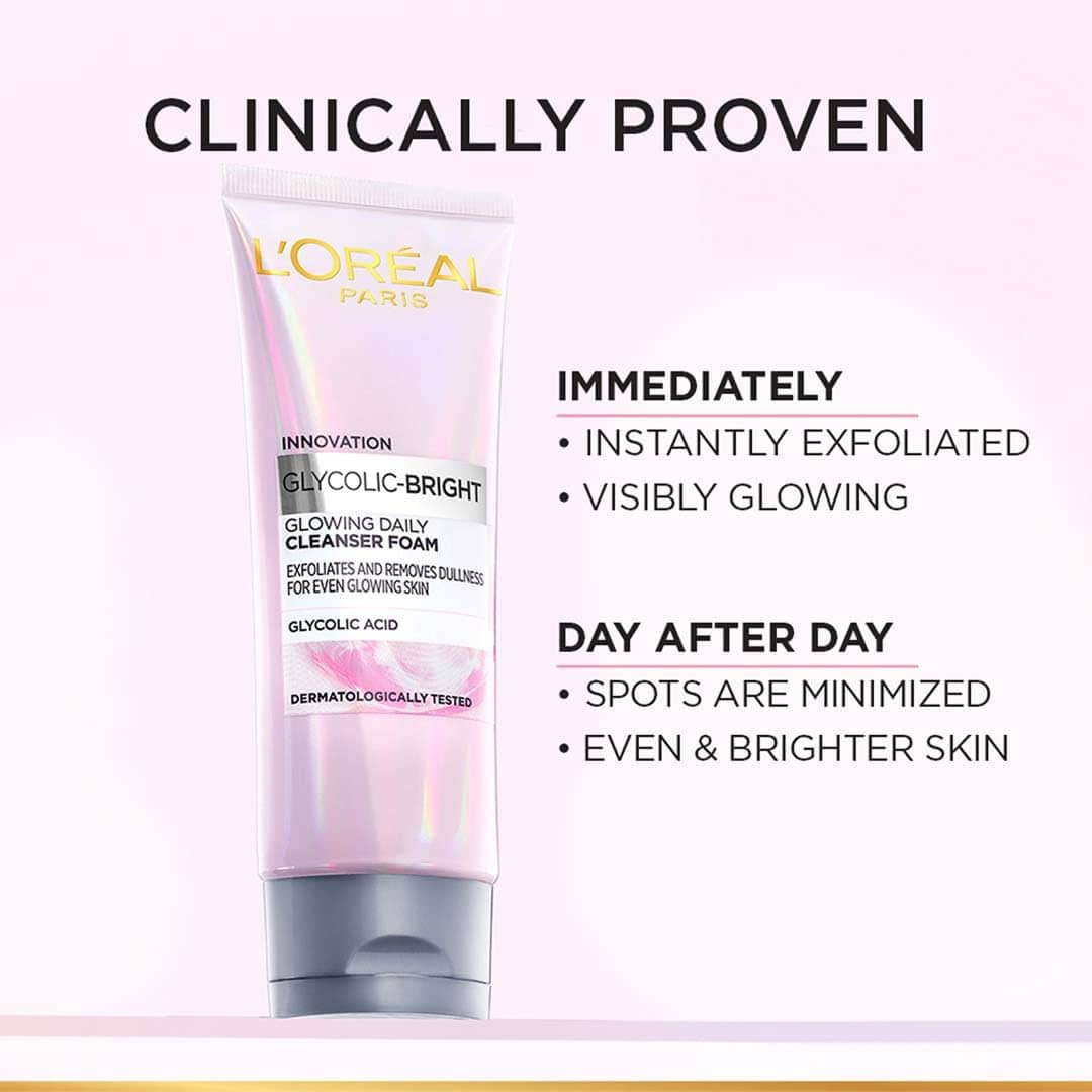 L'Oreal Paris Glycolic Bright Daily Foaming Face Cleanser With Glycolic Acid For Dull Skin