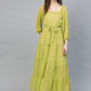 SASSAFRAS Lime Green Tiered Pleated Maxi Dress