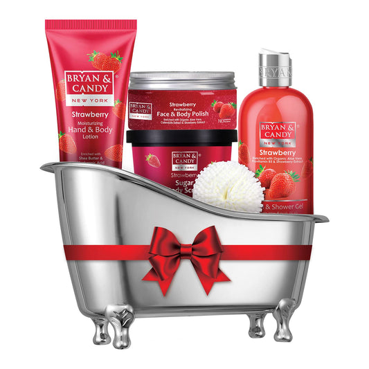Bryan & Candy Strawberry Bath Tub Kit Gift Set (Shower Gel, Hand & Body Lotion, Sugar Scrub, Body Polish)