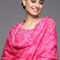 Libas Women Pink Bandhani Printed Gotta Patti Pure Cotton Kurta with Trousers & With Dupatta