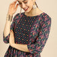 All About You Women Navy Blue & Pink Ethnic Motifs Printed A-Line Kurta