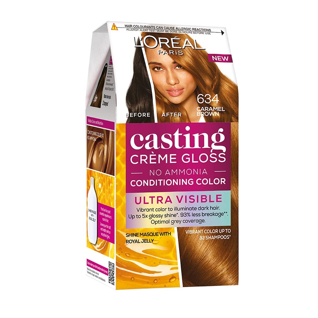 L'Oreal Paris Casting Creme Gloss Hair Color, Caramel Brown 634, 100g + 60ml