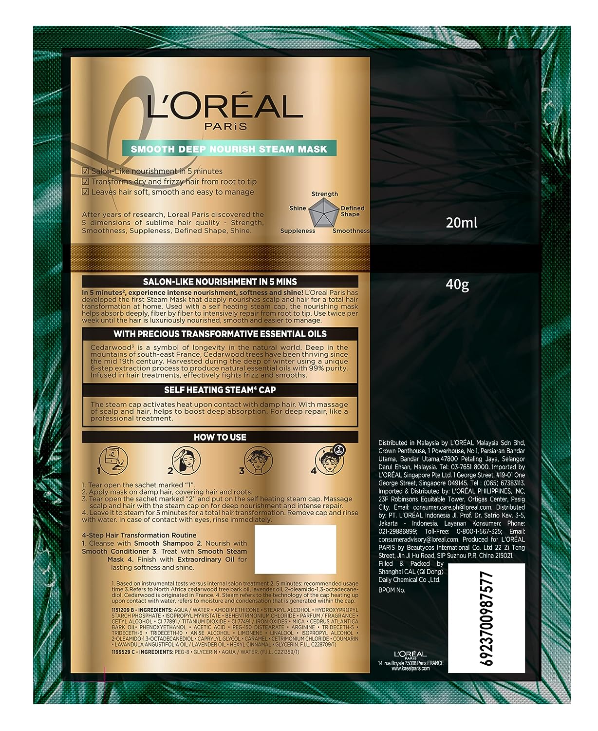 L'Oreal Paris Professional Nourishing Treatment, Oil Smooth Steam Mask, 20ml + 40g