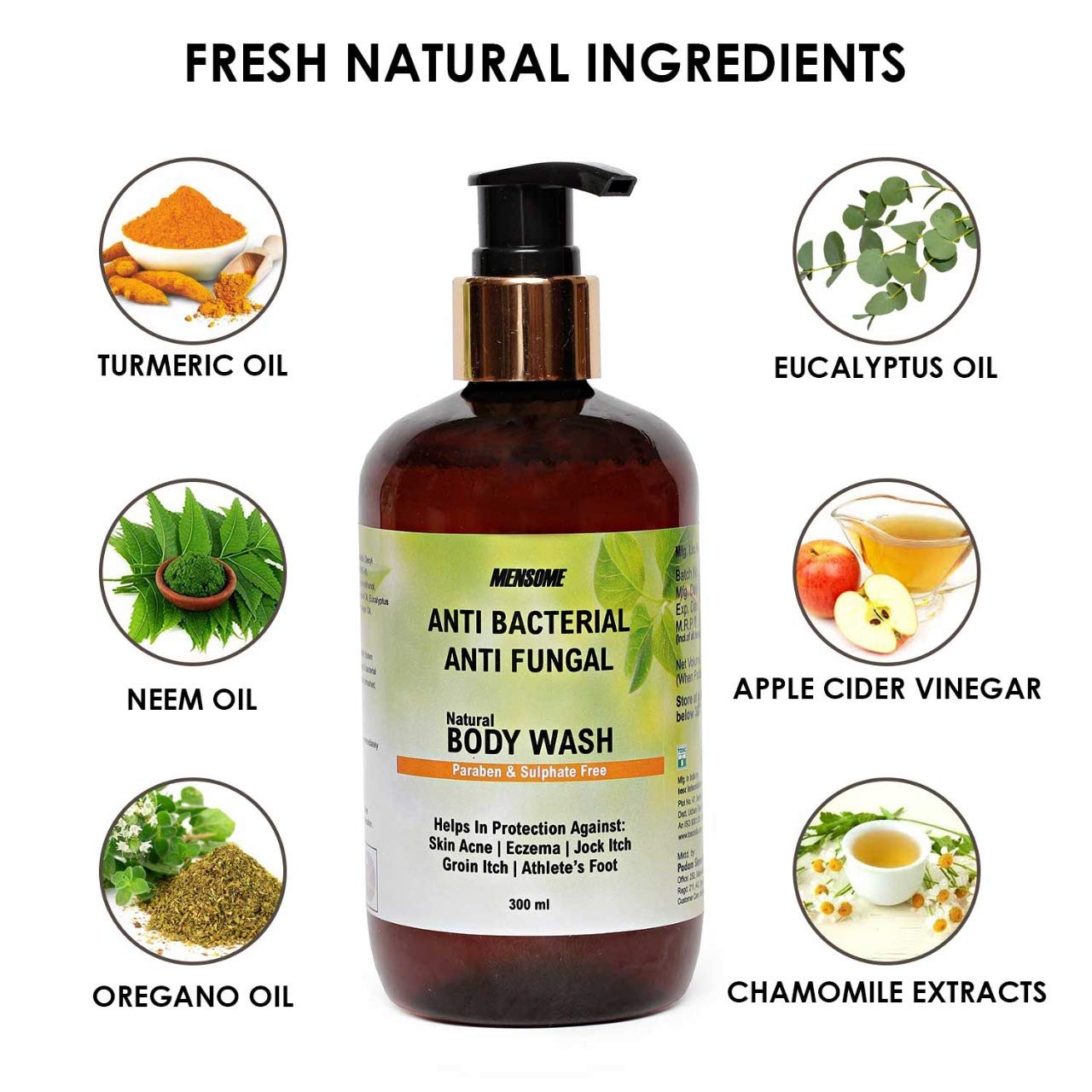 MENSOME Natural Anti Bacterial & Anti Fungal Body Wash Gel, 300ml