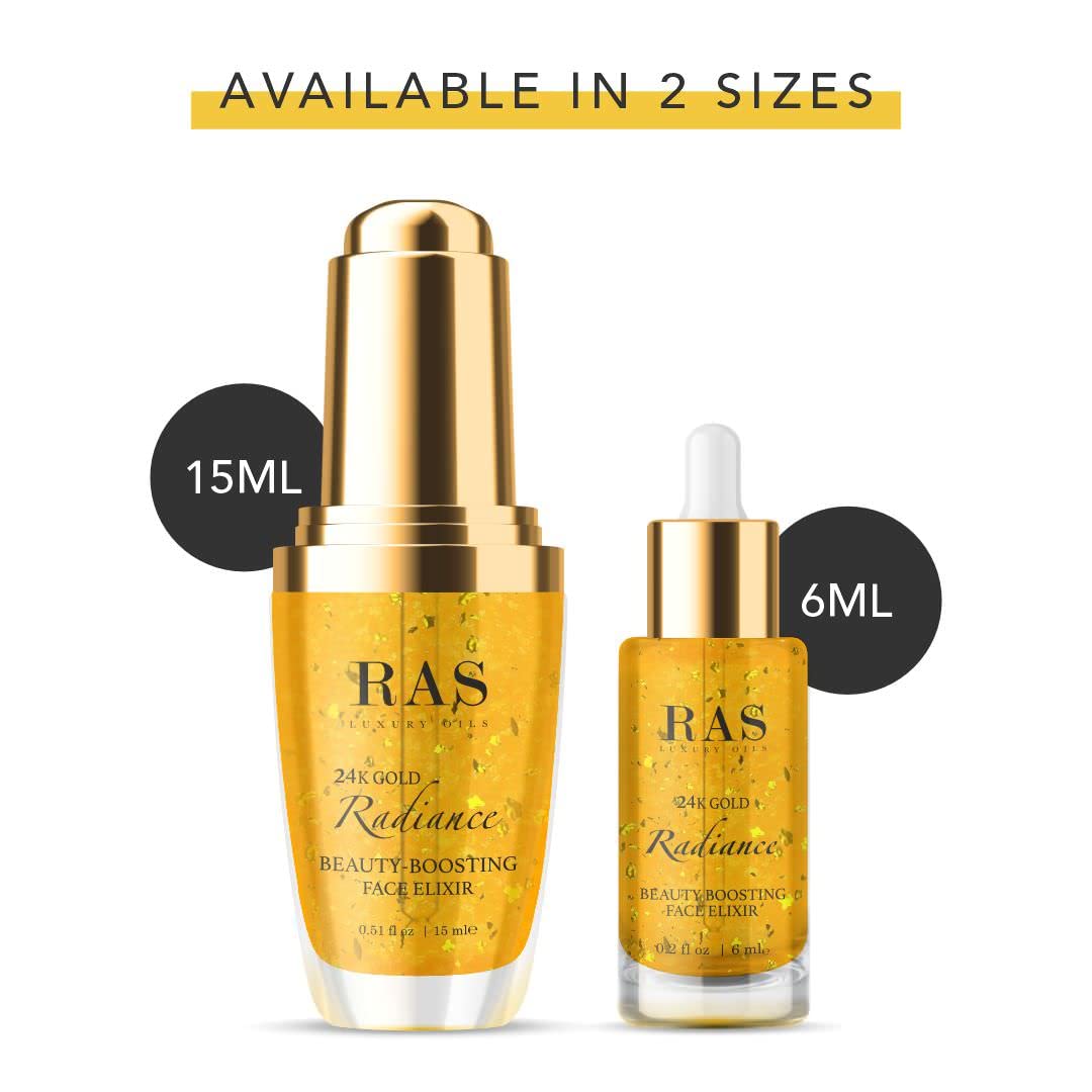 RAS Luxury Oils 24K Gold Radiance Elixir Face Serum for Glowing Skin, 6ml