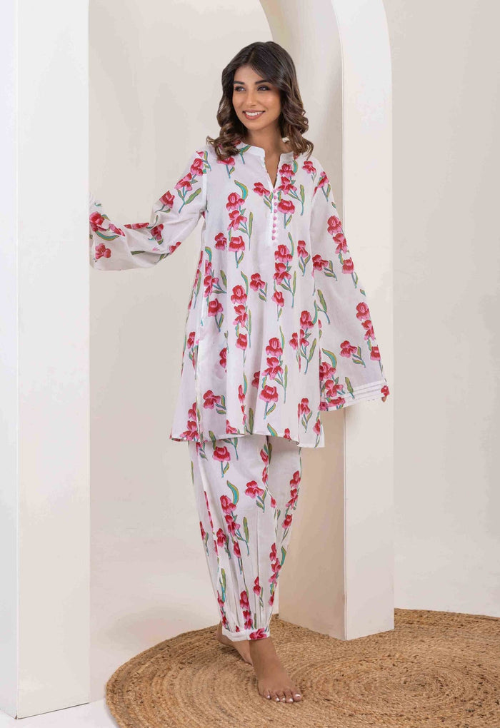 White Rose Floral Printed Co-ord Set