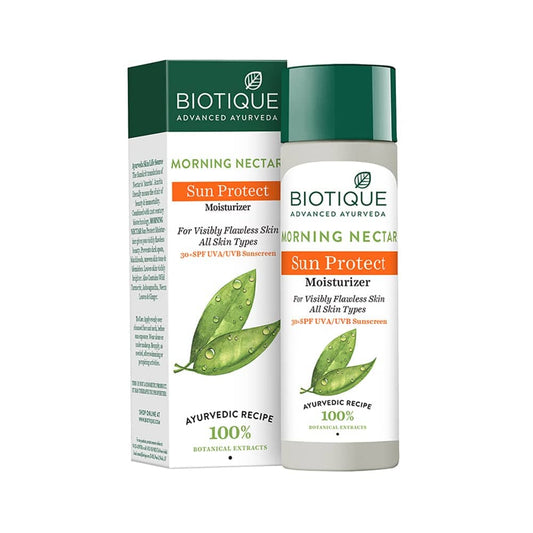 Biotique Morning Nectar Sun Protect Moisturizer SPF 30+ Sunscreen is formulated with anti-oxidants that not only protects skin's youthful appearance but also visibly reduces shine for visibly better looking skin.