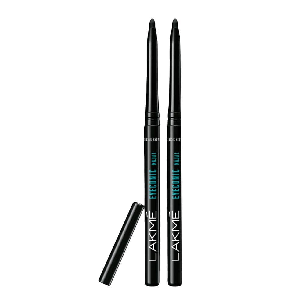This Lakme Eyeconic Kajal Twin Pack is dermatologically tested kajal is just what you need for completing your eye makeup or carrying a simple, only-kajal look