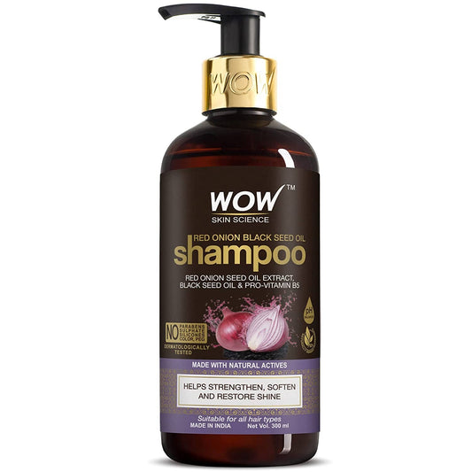 WOW Skin Science Red Onion Black Seed Oil Shampoo helps you with hair growth, hair loss issues, scalp buildups, dull and weak hair.